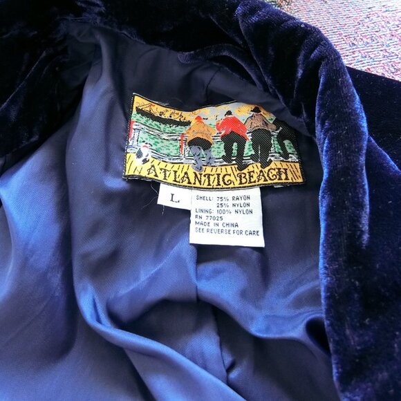 Vintage Atlantic Beach Navy Blue Velvet Studded Blazer Jacket (L) - Picture 4 of 4